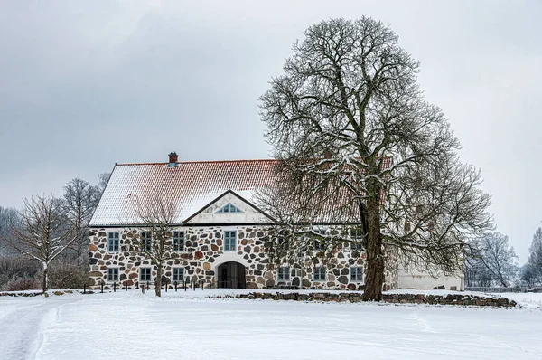 Pohled Sněhem Pokryta Hovdala Hradu Hassleholm Regionu Hovdala Castle Hrad — Stock fotografie