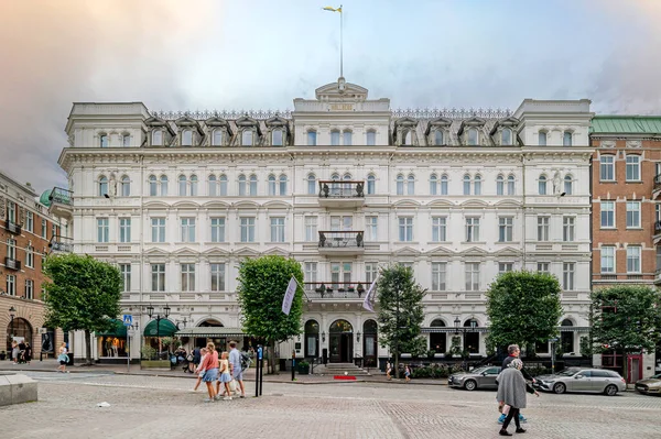 stock image HELSINGBORG, SWEDEN - JULY 16, 2023: The main facade of the city center Molberg hotel..