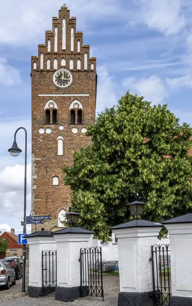 Ahus Schweden Juli 2023 Marienkirche Aus Der Westküstenstadt Süden Schwedens Stockbild