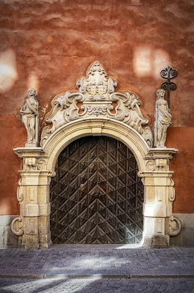 Stockholm Sweden July 2022 Typically Ornate Wooden Door Found Gamla Royalty Free Stock Photos