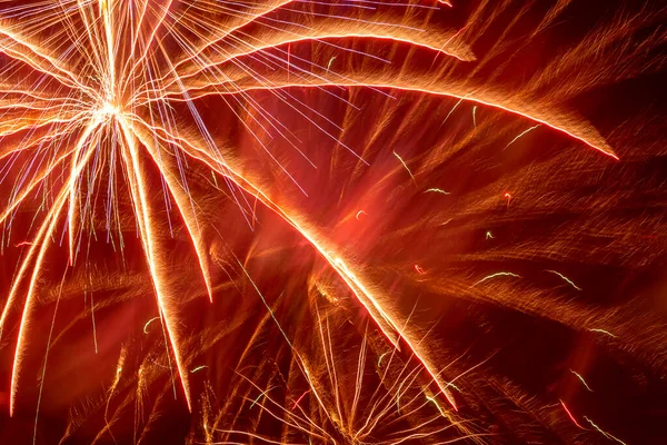 Abstrakter Urlaubshintergrund Blick Auf Helles Feuerwerk Nachthimmel — Stockfoto