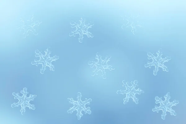 Abstract Natural Wintry Background Snowflakes Blue Surface — Foto Stock
