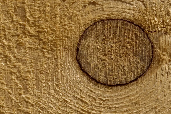 Zbliżenie Szorstkiej Drewnianej Deski Tekstury Okrągłym Miejscem Bough — Zdjęcie stockowe