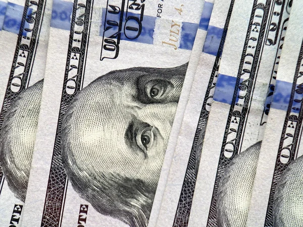 Close Several One Hundred United States Dollars Banknotes — Stok fotoğraf