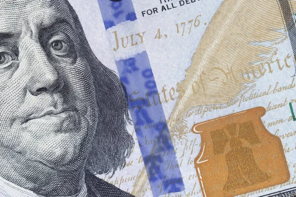 Perto Uma Nota Cem Dólares Dos Estados Unidos — Fotografia de Stock