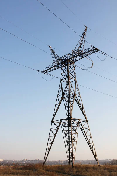 Vista Sobre Pilón Electricidad Pie País Ucrania —  Fotos de Stock