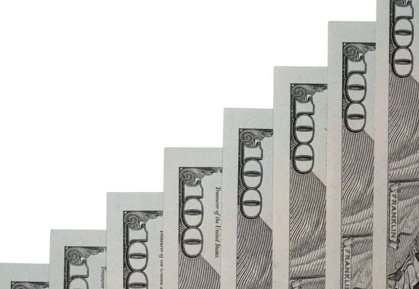 Escada Feita Cem Notas Dólares Americanos Sobre Fundo Branco — Fotografia de Stock