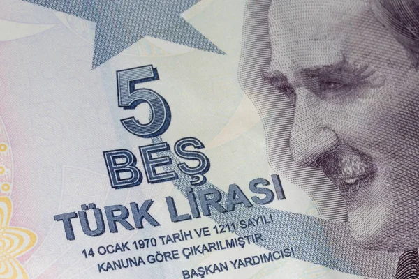 Perto Cinco Liras Turcas — Fotografia de Stock