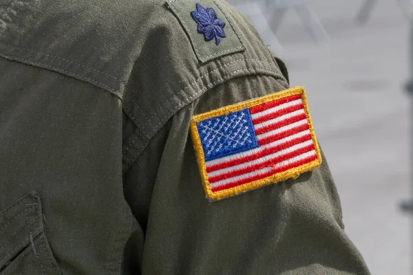 Närbild Förenta Staternas Flagga Bricka Ärmen Flygvapnet Officer — Stockfoto