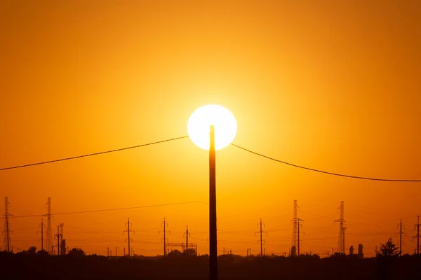 View Electrical Pole Sun Sunset — Stock Photo, Image