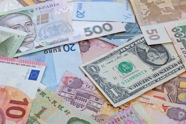 Geldwechsel Nahaufnahme Von Banknoten Mehrerer Währungen — Stockfoto