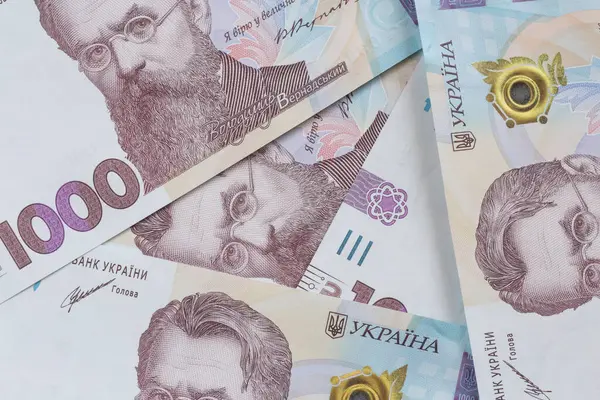 Menutup Beberapa Ribu Uang Kertas Ukraina Hrivnya — Stok Foto