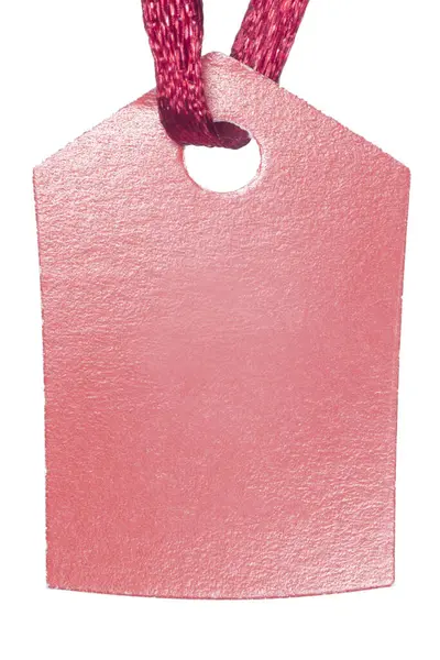 Порожня Рожева Мітка Висить Мотузці Над Білим Стокове Фото