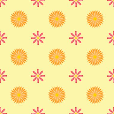 soyut dikişsiz desen: açık sarı arkaplan üzerinde kırmızı ve turuncu çiçekler