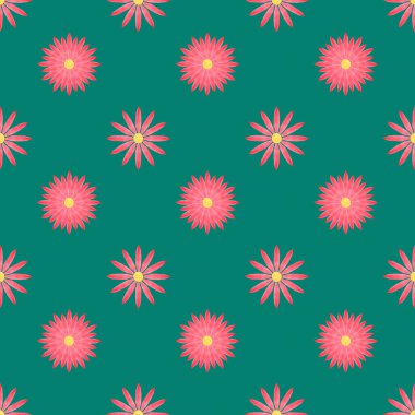 Soyut, pürüzsüz yaz şablonu: yeşil arka planda sarı çiçekli kırmızı