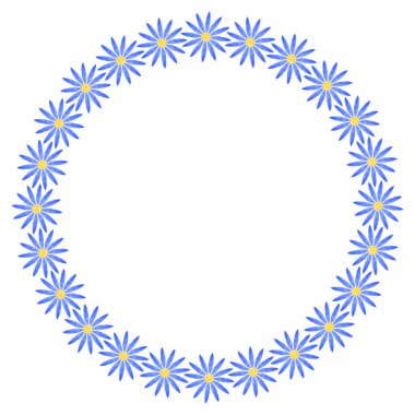 soyut yuvarlak kenarlık mavi ve sarı çiçekler beyaz arkaplanda