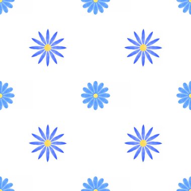 soyut ve pürüzsüz desen: mavi çiçekler beyaz arkaplana karşı