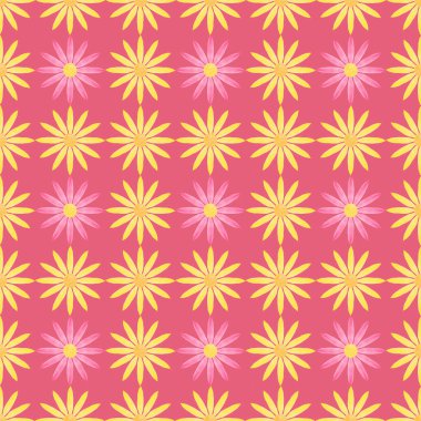 Soyut, pürüzsüz desen: gül arka planına karşı sarı ve pembe çiçekler