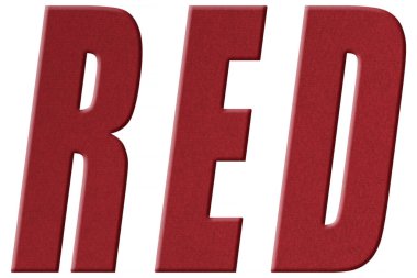 Kırmızı kelime beyaz arkaplanda kırmızı kartondan yapılmış