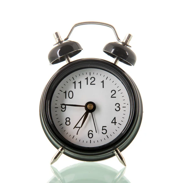 Relógio Alarme Preto Sete Isolado Sobre Fundo Branco — Fotografia de Stock