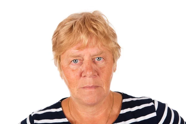 Portret Blonde Senior Vrouw Witte Achtergrond — Stockfoto