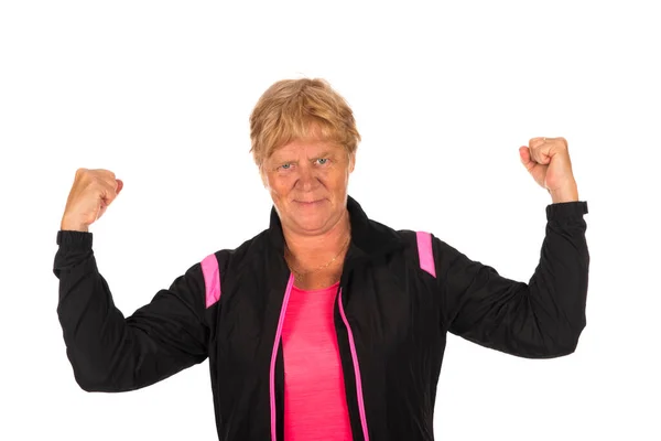 Yaşlı Sporcu Sağlıklı Kış Kadını Beyaz Arka Planda Izole Edilmiş — Stok fotoğraf