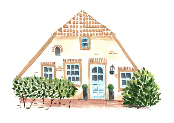 白い背景に隔離されたオランダの農家の家のイラストを手描き — ストック写真