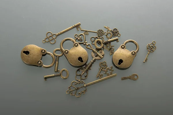 Many copper locks and keys