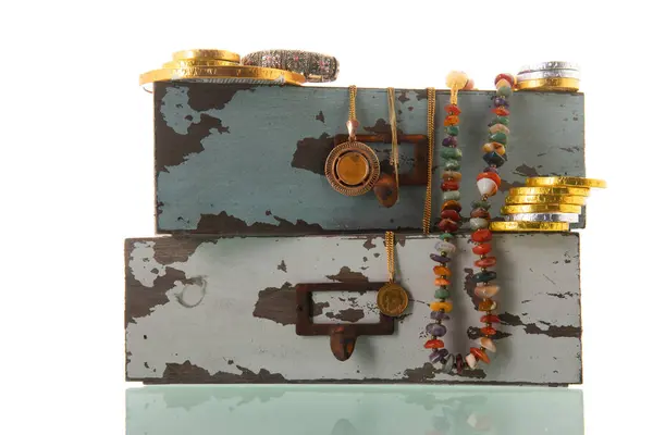 Ročník Boxy Šperky Izolované Přes Bílé Pozadí Stock Snímky