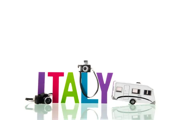 意大利是一个有露营和照相机的度假国家 免版税图库图片