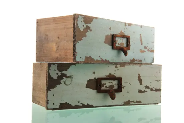 Zwei Alte Vintage Schubladen Isoliert Über Weißem Hintergrund Stockbild