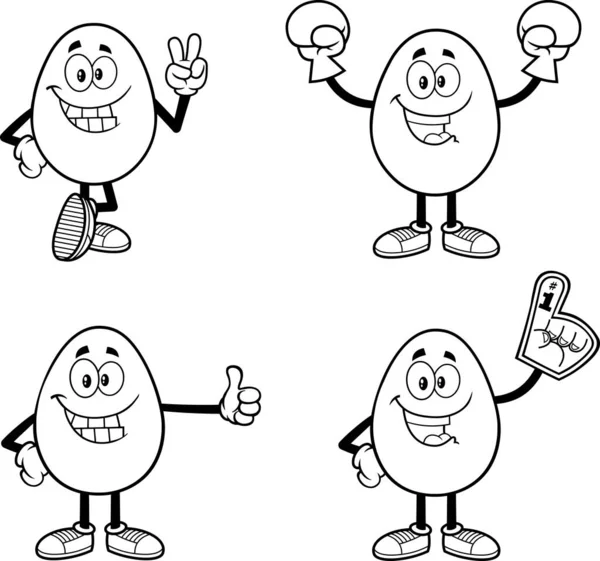 Paskalya Yumurtası Maskot Karakteri Nin Ana Hatları Farklı Pozlarda Raster — Stok Vektör