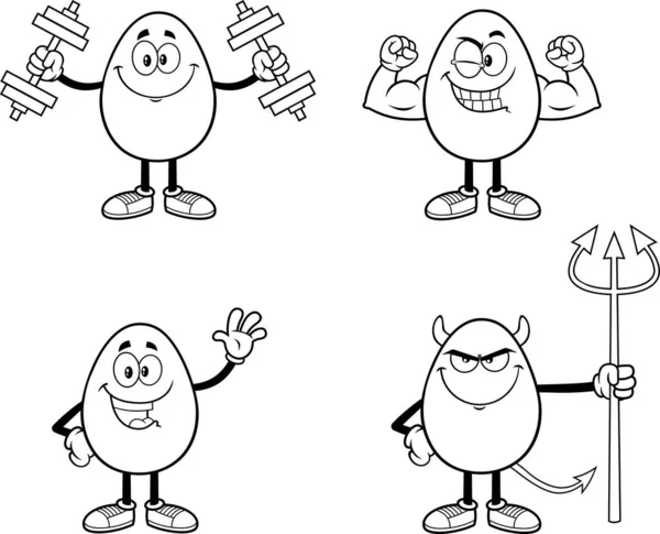 Umrissene Ostereier Cartoon Maskottchen Charakter Verschiedenen Posen Raster Hand Drawn — Stockvektor