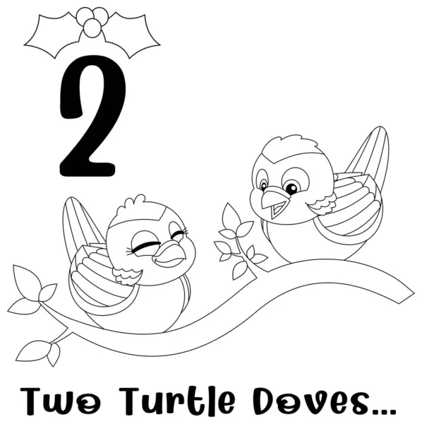 Дней Рождества Day Two Turtle Doves Векторная Ручная Иллюстрация Фоном — стоковый вектор