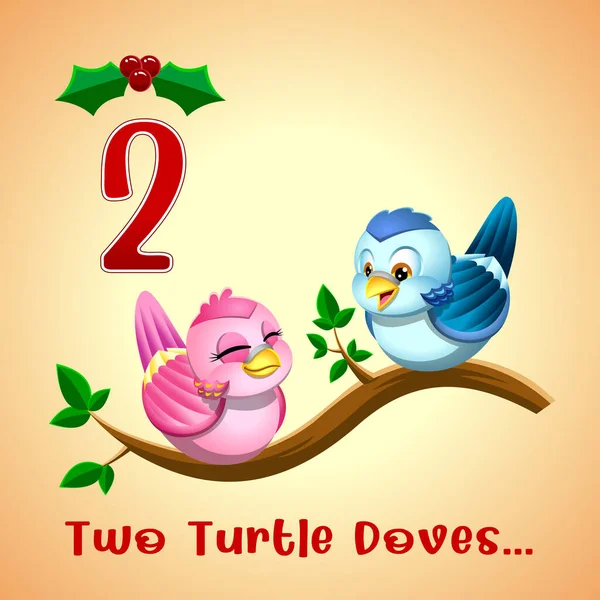 Days Christmas Day Two Turtle Doves Inglés Ilustración Dibujada Mano — Vector de stock