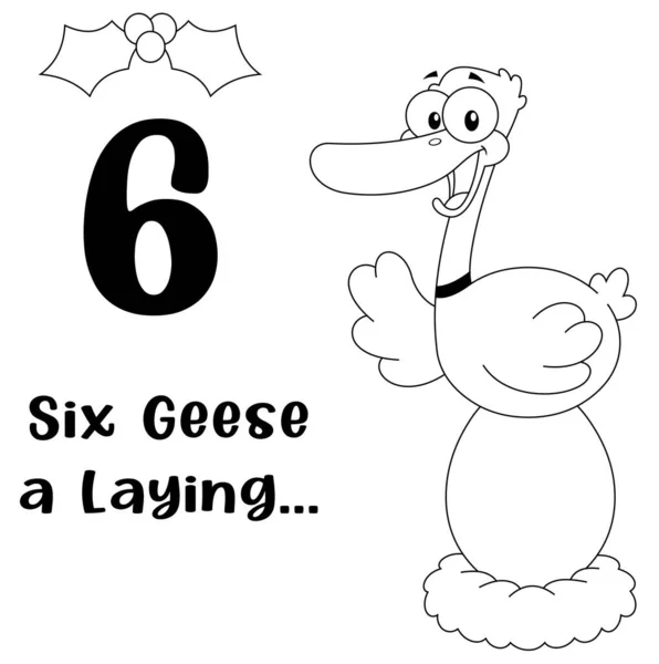 圣诞节的12天 每天6天 六只鹅 带有背景和文本的矢量手绘图解 — 图库矢量图片