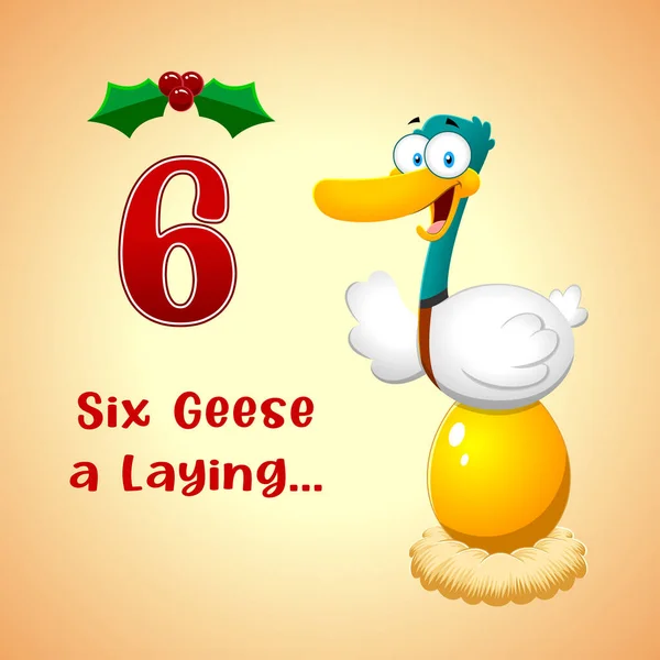 12日間のクリスマス 6Th Day Geese Laying 背景とテキストでベクトルハンドドローイラスト — ストックベクタ