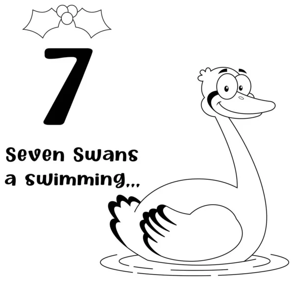 圣诞节的12天 7只天鹅在游泳 带有背景和文本的矢量手绘图解 — 图库矢量图片