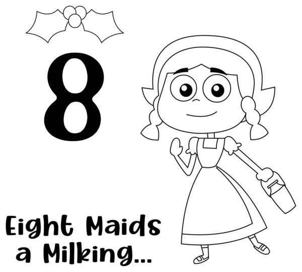 Days Christmas 8Th Day Eight Maids Milking Vector Hand Drawn — Stock Vector