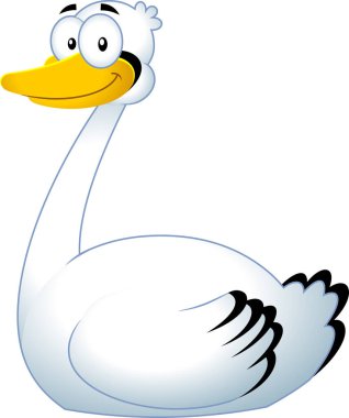 Komik beyaz kuğu kuşunun sevimli çizgi film çizimi 