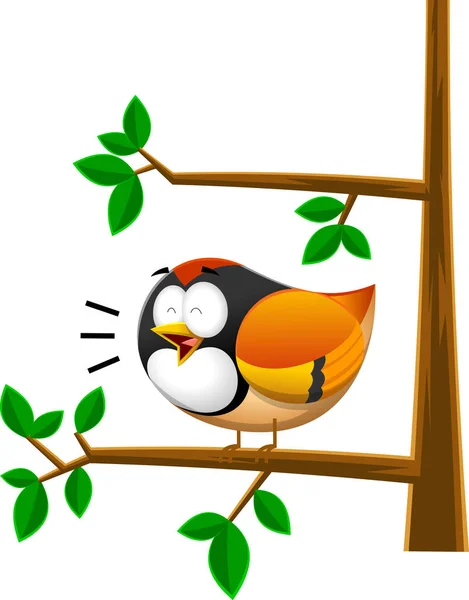 Мила Мультяшна Ілюстрація Співу Маленького Птаха Гілці Дерева — стоковий вектор
