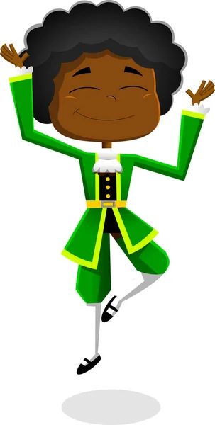 Schattig Cartoon Illustratie Van Afrikaans Amerikaanse Jongen Groen Kostuum — Stockvector