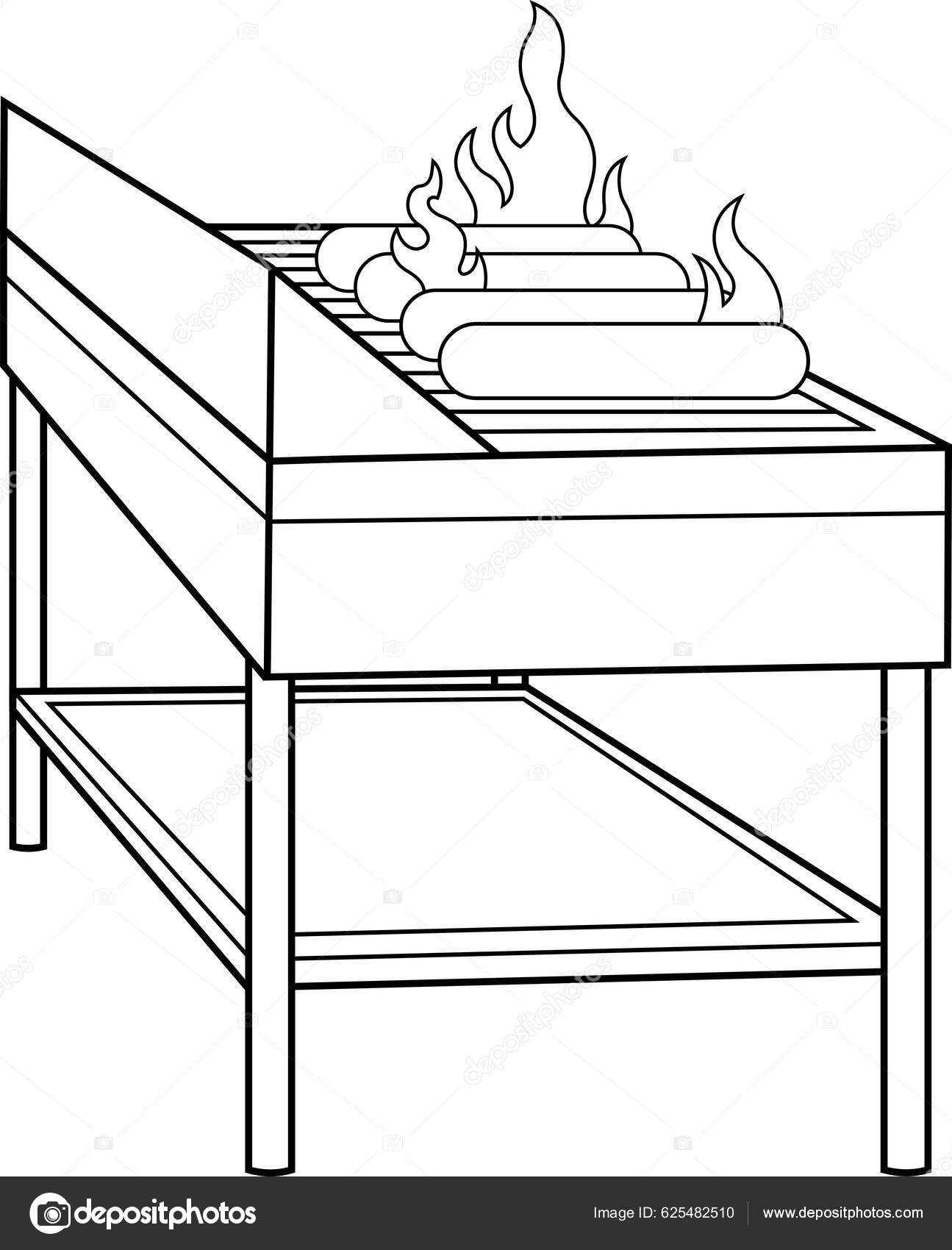 Cartoon Barbecue Grilling Sausages Vector Hand Drawn Illustration