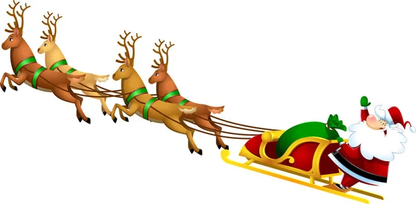 Santa Claus Personaje Dibujos Animados Renos Volando Trineo Ilustración Diseño — Vector de stock