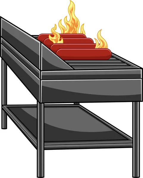 Barbecue Cartone Animato Con Salsicce Alla Griglia Illustrazione Disegnata Mano — Vettoriale Stock