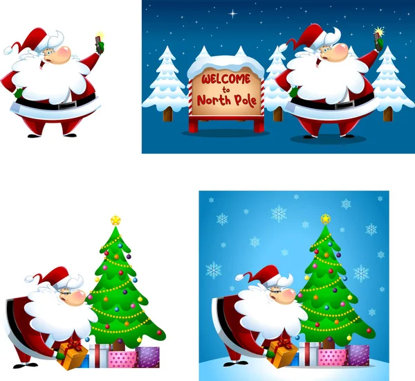Santa Claus Cartoon Character Sada Kolekce Plochého Designu Izolovaná Bílém — Stockový vektor