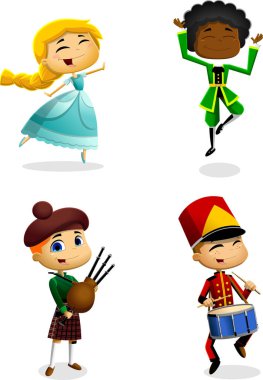 Şirin karalama karakterleri Düz Tasarım. Vektör Koleksiyonu Ayarları