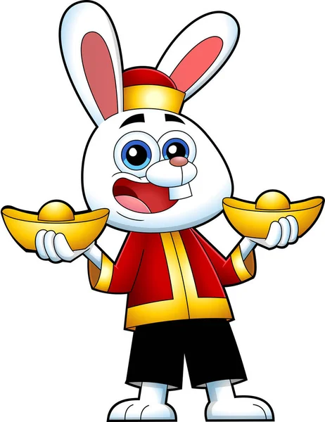 Funny Bunny Cartoon Characters Chinese Gold Ingots Year Year Rabbit — Stock Vector