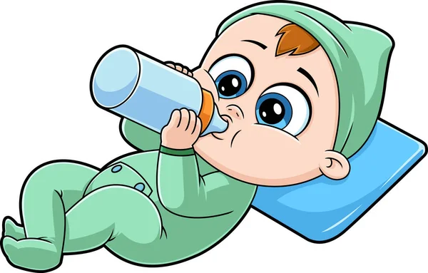 Lindo Bebé Niño Dibujos Animados Personaje Beber Leche Botella Ilustración — Archivo Imágenes Vectoriales