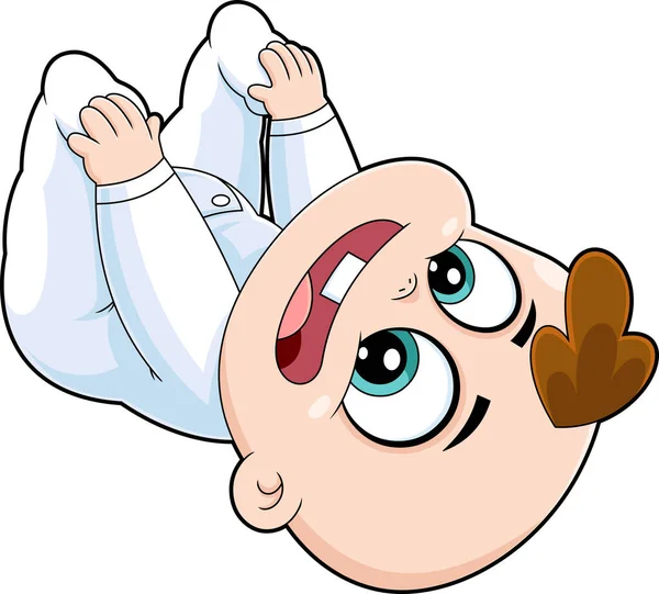 Lindo Personaje Dibujos Animados Baby Boy Está Jugando Pies Conmovedores — Archivo Imágenes Vectoriales